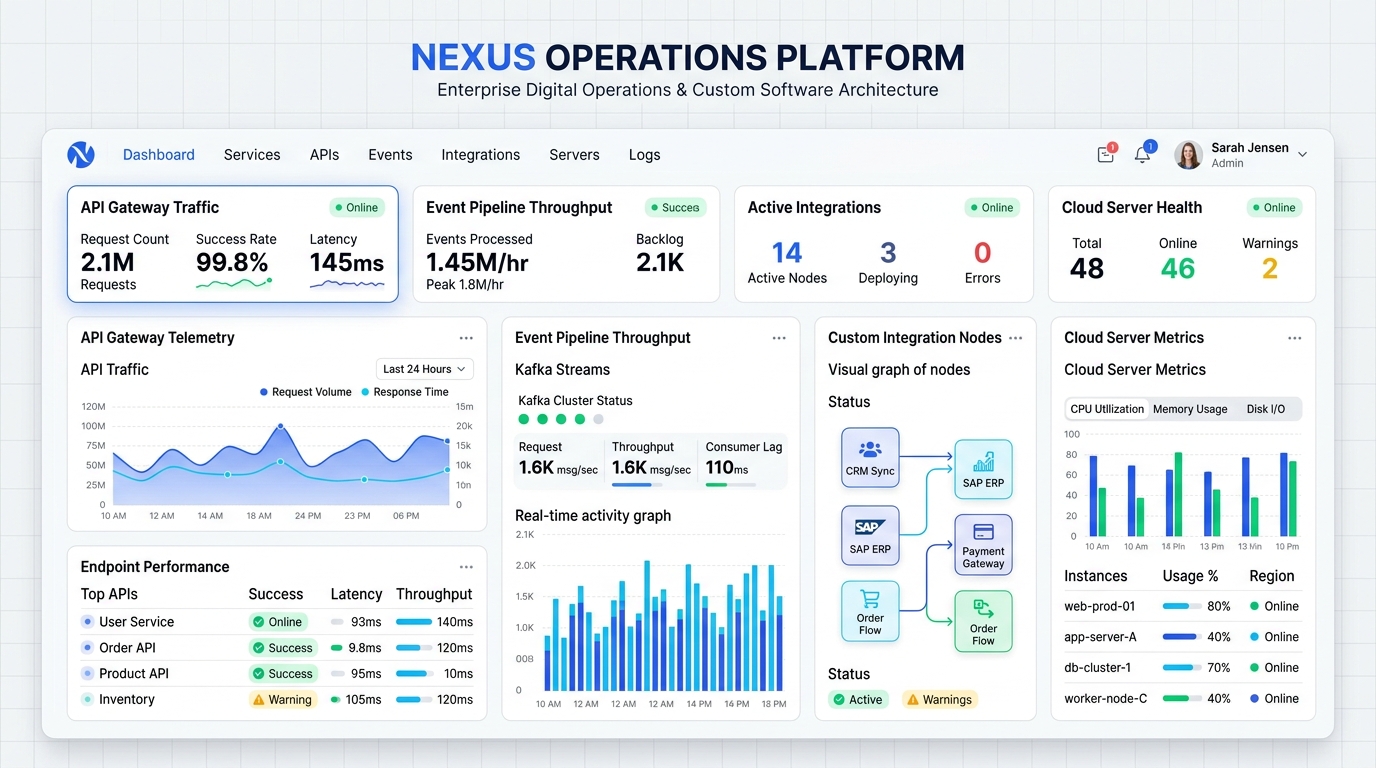 Custom Digital Solutions UI Platform Architecture Mockup